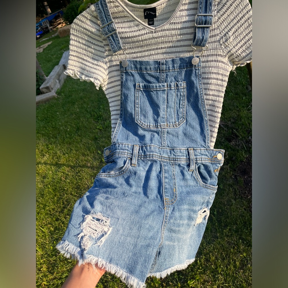 Denim Overall Shorts Girls Cat & Jack L 10/12 Light Medium Blue Jean Shortall